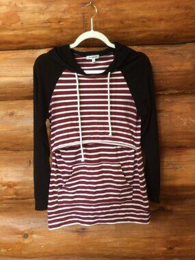 Ginkana Striped Two Tone Nursing Maternity Postpartum Comfy Hoodie Size Small